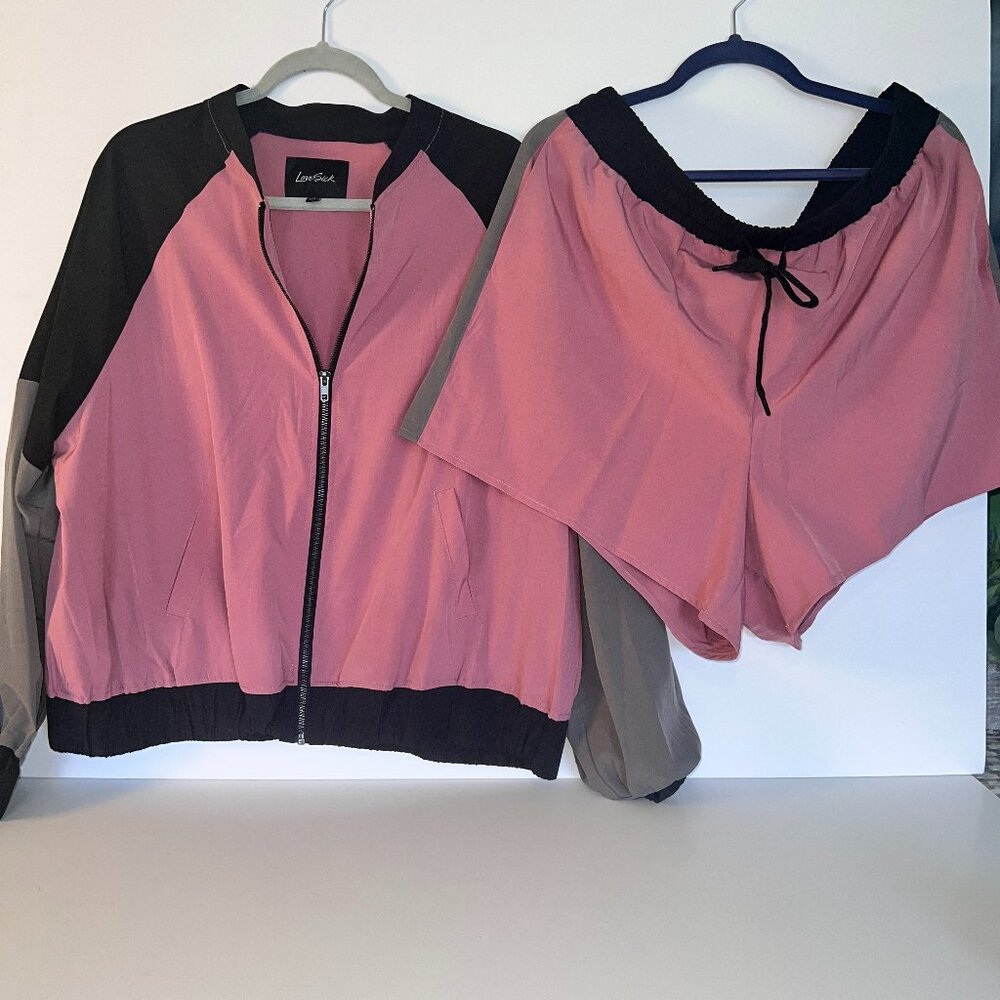 Mauve Color Block Bomber Jacket And Shorts - image 2